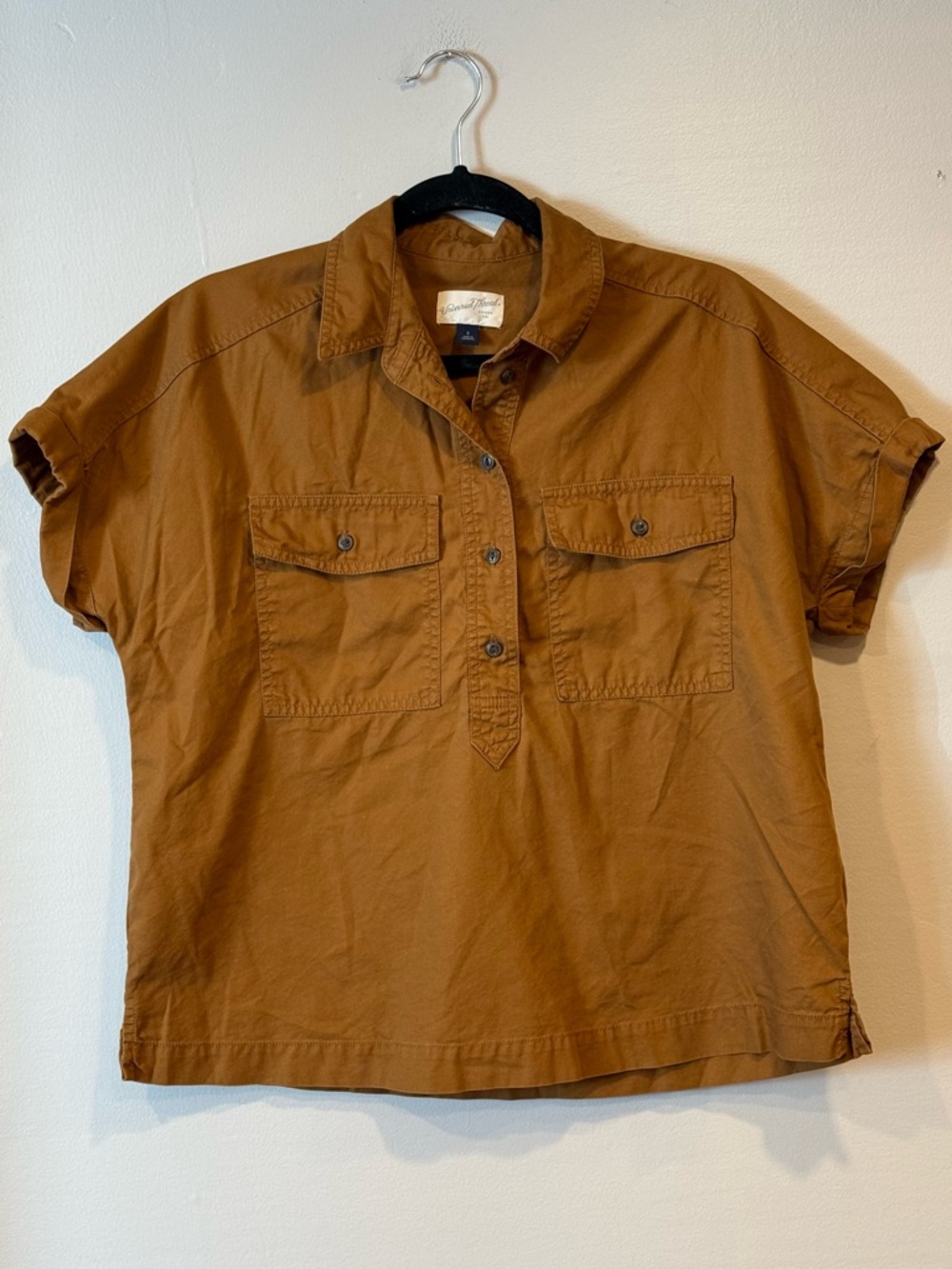 Universal Thread Women's Brown Dolman Short Sleeve Utility Button Down Shirt Sm
